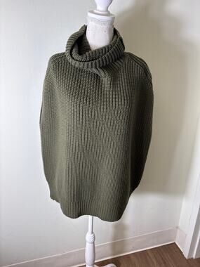 Pearl by Lela Rose Hunter Green Oversized Knit Sleevless Turtleneck Sweater Sz M
